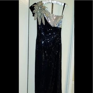 Black and White sequin evening gown